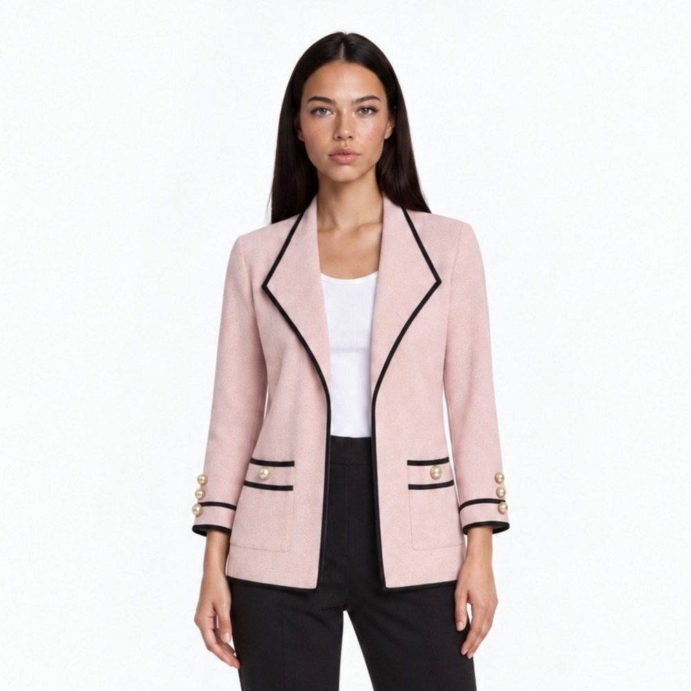 Talbots Knit Cardigan Sweater Jacket Women's Size Medium Pink Black Open Blazer